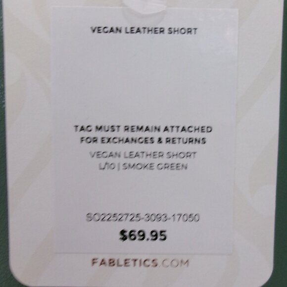 New with tag, Fabletics Vegan Leather Sage Smoke Green High Rise Shorts L Large - Picture 3 of 8